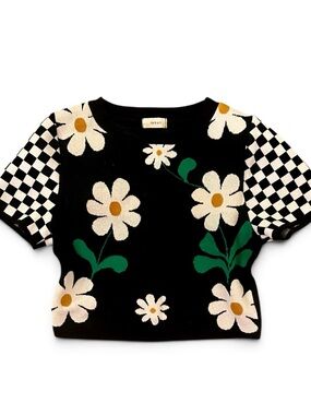 debut Black sweater Tee with Checkered Sleeves